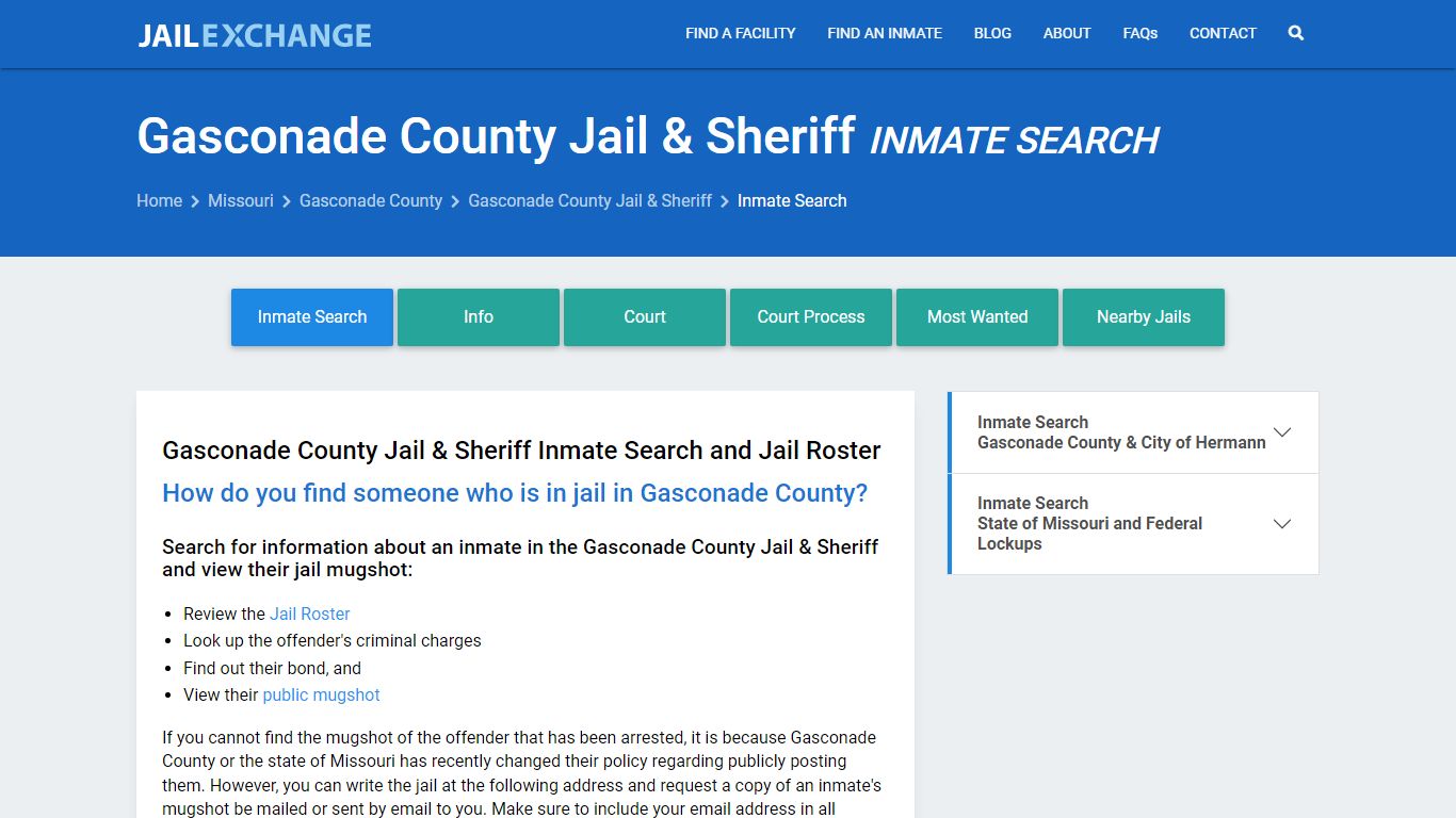 Gasconade County Jail & Sheriff Inmate Search - Jail Exchange
