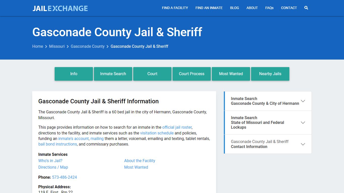 Gasconade County Jail & Sheriff, MO Inmate Search, Information