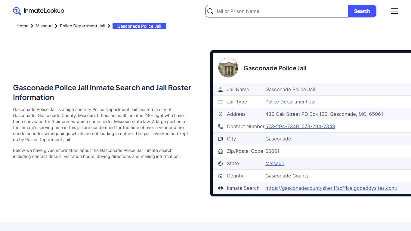 Gasconade Police Jail Inmate Search and Jail Roster Information